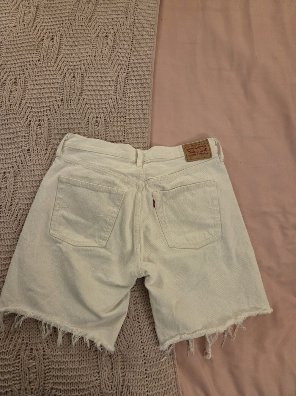 Levi's Cream High-Rise Denim Shorts